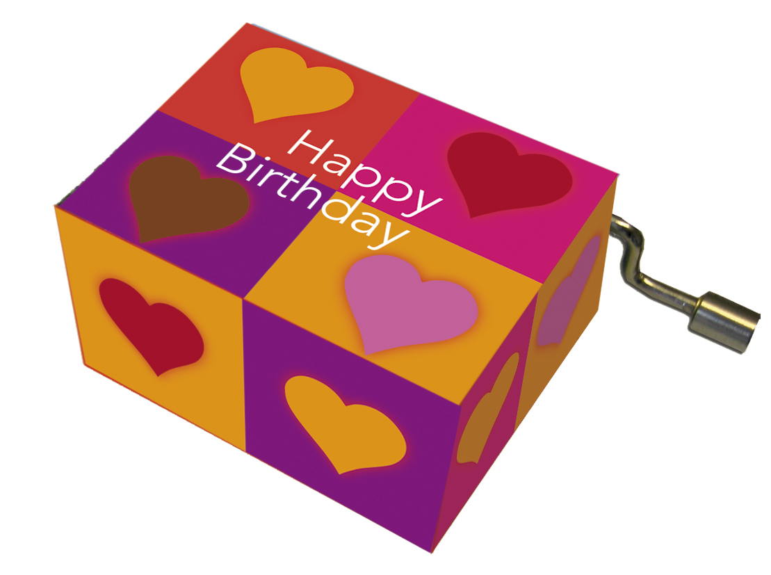 Fridolin Spieluhr, Happy Birthday, Rechtecke mit Herzen  Nr. 58409